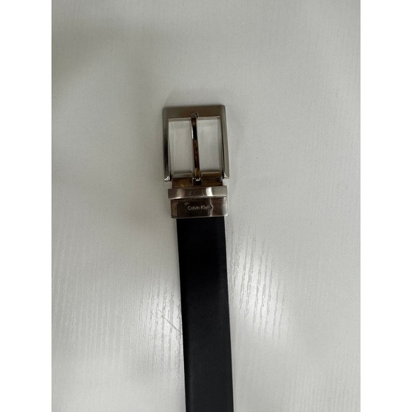 Calvin Klein Reversible Black Brown Leather Belt Silver Buckle Men's - Picture 1 of 8